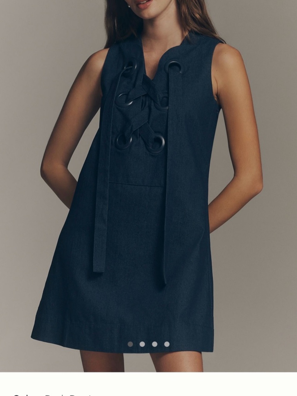 Denim Sleeveless Lace-Up Shift Dress